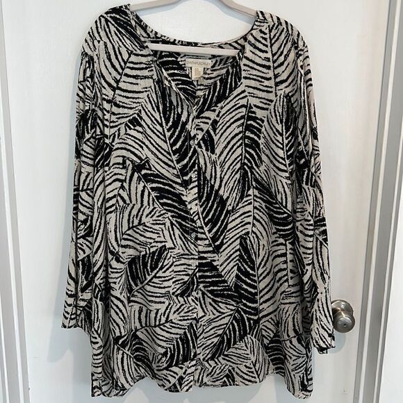 Cynthia Rowley 100% Linen Black & white Zebra animal print tunic blouse women 3X - Picture 12 of 15